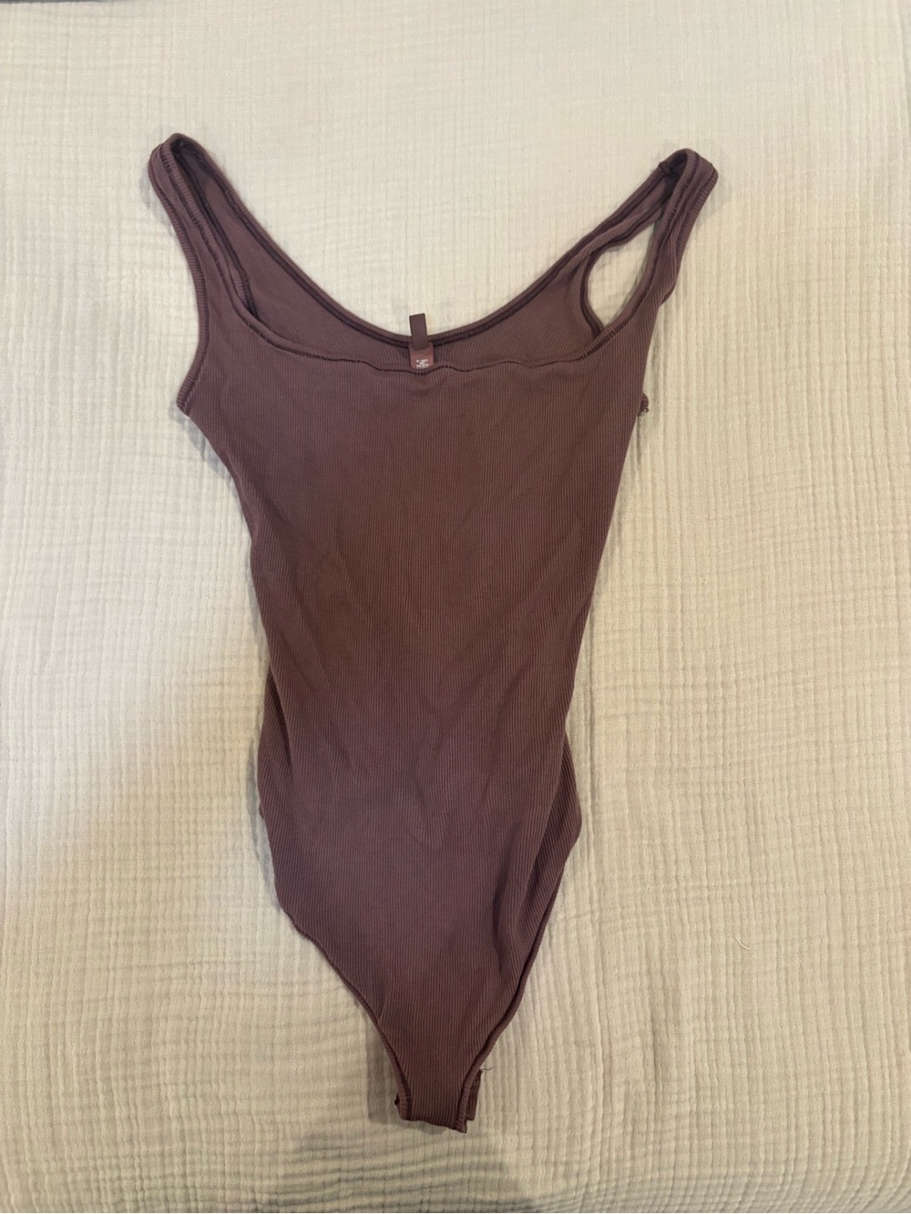 Skims Brown Cotten Rib Bodysuit, Size Large